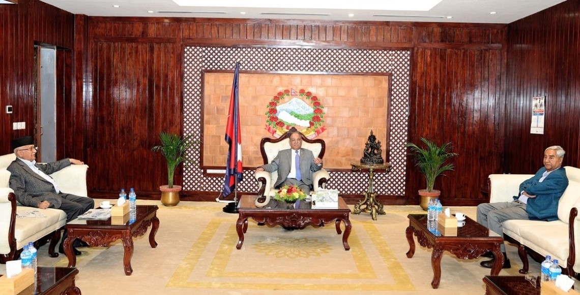 बालुवाटारमा प्रमुख दलका शीर्ष  तीन नेताबीच भेटवार्ता