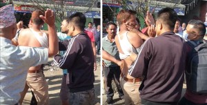 बनेपामा गाडीमा ढुंगा हान्ने बन्दकर्तालाई चालकहरुले कुटे