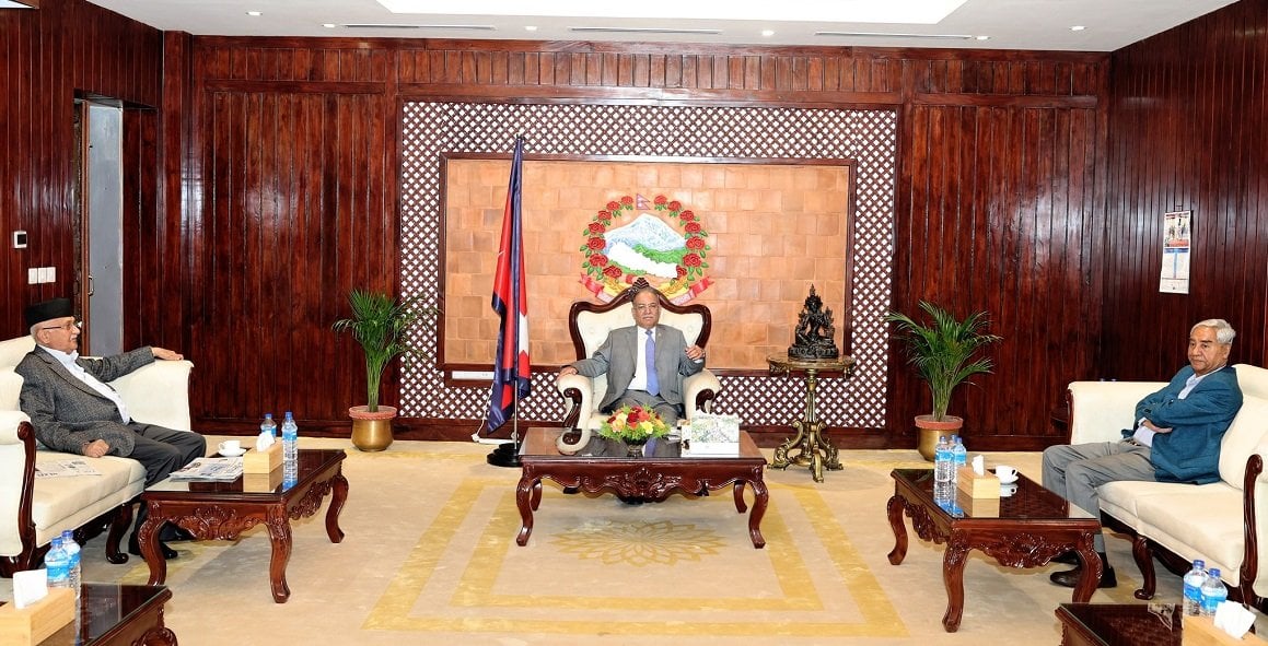 बालुवाटारमा प्रमुख दलका शीर्ष  तीन नेताबीच भेटवार्ता